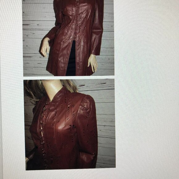 Anne Klein Leather Coat with Mandarin Collar and Cut-out details, Small, EUC - Picture 1 of 3